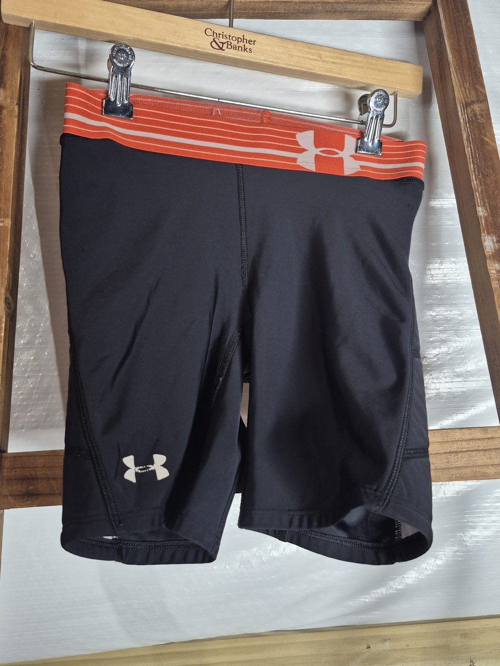 Under Armour Black Compression Shorts with Orange Waistband